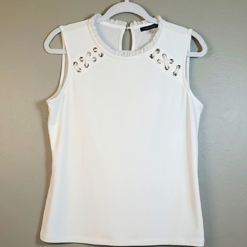 Tommy Hilfiger White, Eyelet Sleeveless Top, Small, So Nice!